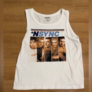 NSYNC White Graphic Tank Top with Band Photo